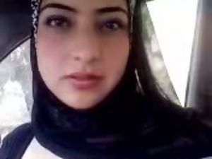 Algerian hijab girl show Big Boobs in car