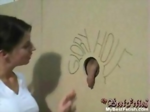 Hot glory hole blowjob action