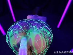 Beautiful Japanese Ria Horisaki Gets Toyed and Oiled Under Black Light