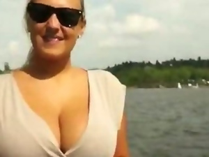 Blonde amateur with massive boobs payed fucking in public