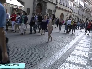 Hot babes shows their naked bodies on public streets