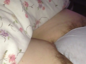 wifes long shiny hairy pussy hanging from white pantys