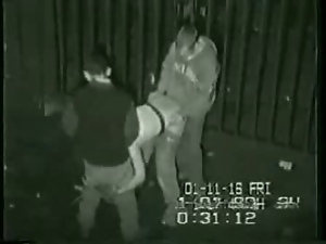 Security footage of threesome round the back of club in UK